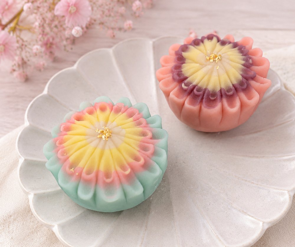 器にのせた彩り豊かな上生菓子