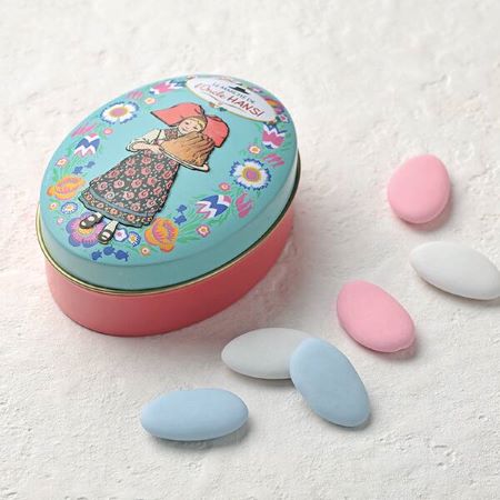 オンクルアンシ　チョコドラジェ　オーバルブルー缶